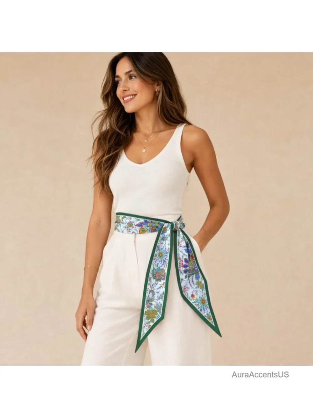 Silk-Like Twill Long Skinny Scarf, Versatile Hair & Neck Wrap, 59 Inches